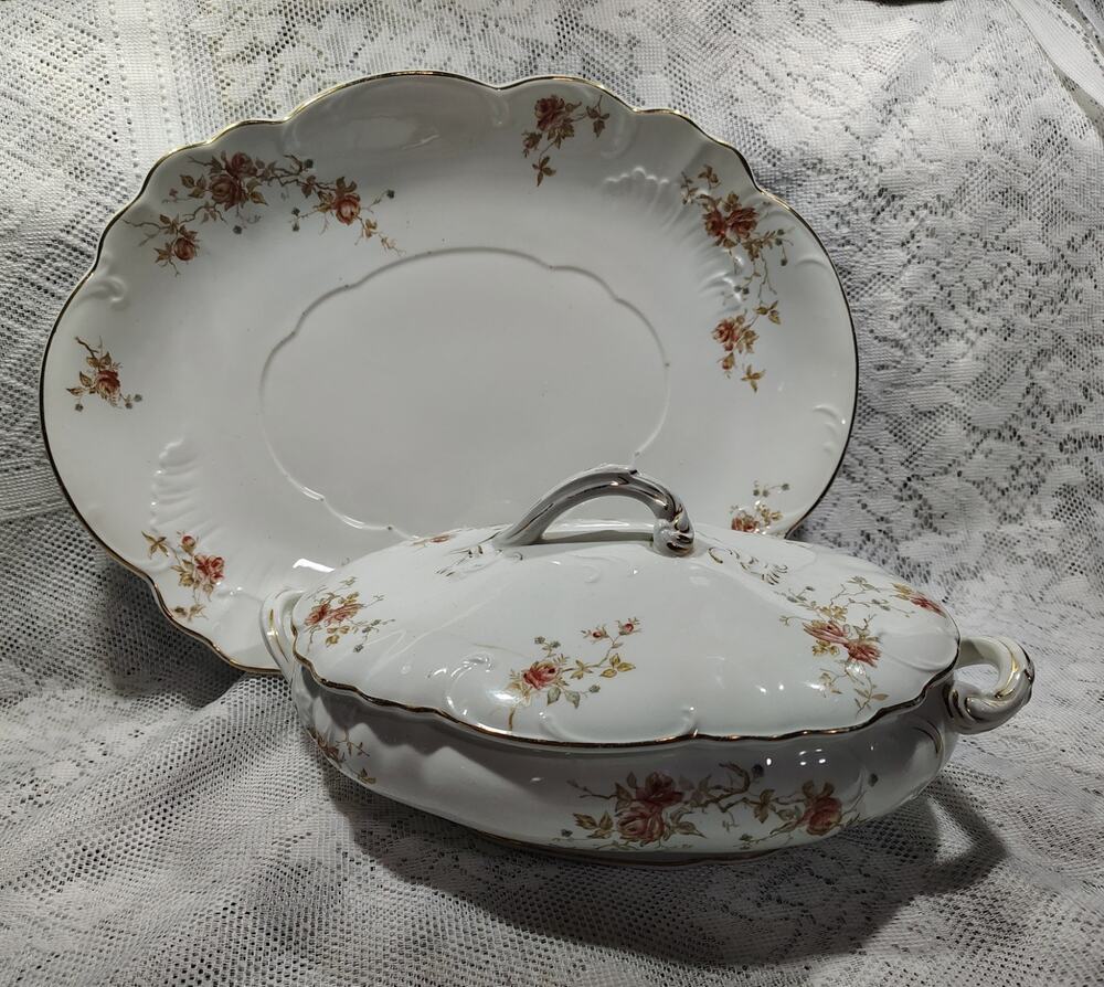 Vintage Antique John Maddock And Sons Vitreous China Covered Casserole & Platter